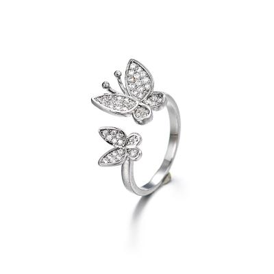 China TRENDY New Design Two Butterflies Zircon Ring For Women Stud Earrings Butterfly For Women Sweet Jewelry for sale