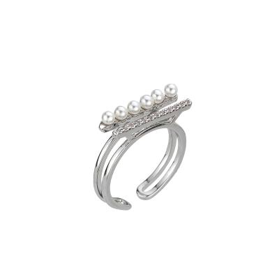 China New Design FASHIONABLE Hot Selling Silver Plated With Zircon Pearl Rings For Women for sale