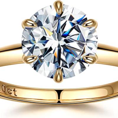 China Romantic 2ct Round Cut Moissanite Engagement Ring For Women, VVS1 Color Brilliant Clarity D Lab Classic 18K Yellow Gold Rings for sale