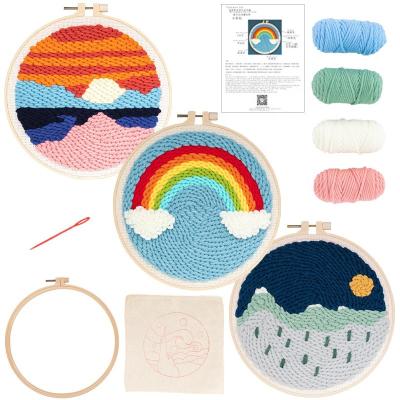 China Europe DIY Punch Needle Stitch Kit With Embroidery Threads And Circles Embroidery Handwork Cross Set for sale