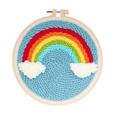 China Europe Kids Home Decor DIY Set Landscape Rainbow Punch Needle Embroidery Kit With Hoop for sale