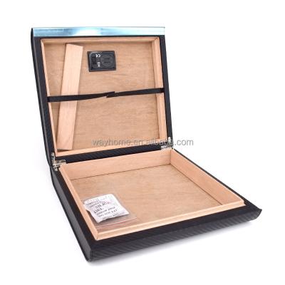 China Carbon Fiber Cigar CaseTravel Cigar Humidor Cigar Leather Cigar Holder with Digital Hygrometer for sale