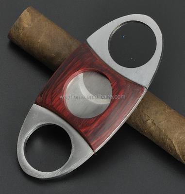 China CLASSIC WOODEN STAINLESS STEEL GUILLOTINE METAL CIGAR CUTTER DOUBLE HANDLES for sale