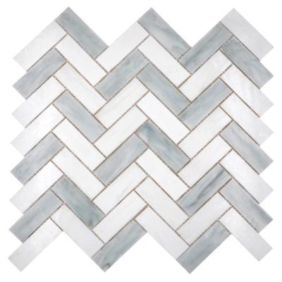 China Hot Selling Easy Clean Mixed White And Gray 3mm Decorative Stained Glass Mosaic Kitchen Tiles for sale