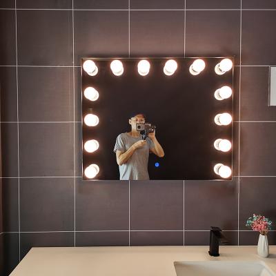 China Large dimmer wall mounted speaker touch lighted sensor led cosmetic mirrors with bulb hollywood makeup mirror for sale