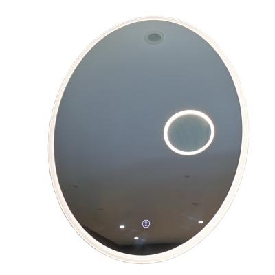 China Customized Expanding Hospitality Hotel Luxury Magnify Illuminated Touch Screen Oval Round Vanity Bathroom Led Mirror for sale