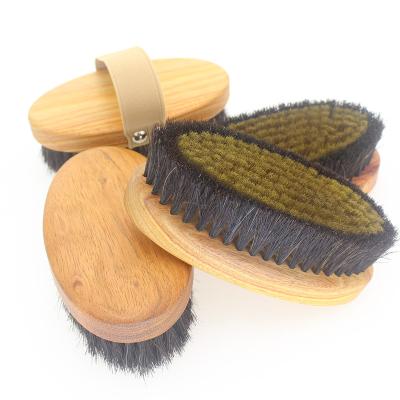 China All Natural Wood Wire Brush Shower Natural Wood Horsehair Handle Body Bath Brush Wool Overcoat Dry Brush for sale