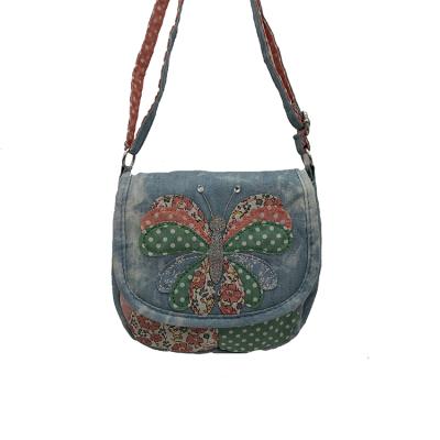 China Vintage Loads Chinese Folk Purse Shoulder Bag Women Flowers / Butterfly Embroidery National Style Cotton Cotton Fabric Customized OEM None for sale