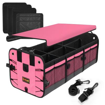 China Simple Color Without The Pattern Car Trunk Storage Organizer With 6 Compartments Divid Adjustable Foldable Cover Heavy Duty Folding Box For Auto Suv for sale