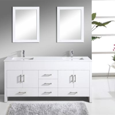 China 72 Inch Modern Floor Mounted White Painted Wooden Double Sinks Bathroom Cabinets Design for sale