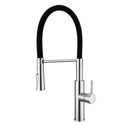 China Modern Cooper Black Rubber Chrome Pull Down Kitchen Faucets for sale