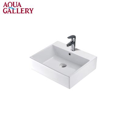 China Modern Rectangular Shape White Finish Ceramic Vessel Sink With Faucet Hole And Overflow for sale