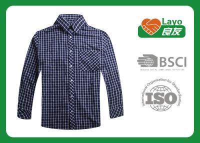 China Long Sleeve Moisture Wicking Shirts Blue Plaid 100% Polyester Material for sale