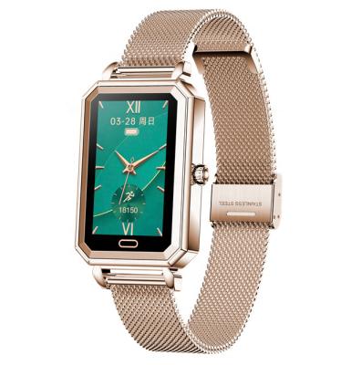 China New Style Lovely Rose Gold Alloy Case And Touch Screen Band IP68 Leather Or Steel Waterproof Smart Watch For Women\Girls for sale