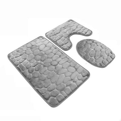 China Durable Anti Slip Classic Design 3pcs Memory Foam Bathroom Cover Mat Set for sale