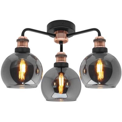 China Modern Gray Glass Ceiling Light 3 Shades Globe Round Antique Chandelier Vintage Copper Lamp Holder for sale