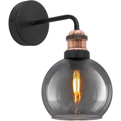 China Retro Vintage Globe Wall Light Scone Gray Smoked Antique Vintage E14 Copper Industrial Glass Lamp Holder for sale