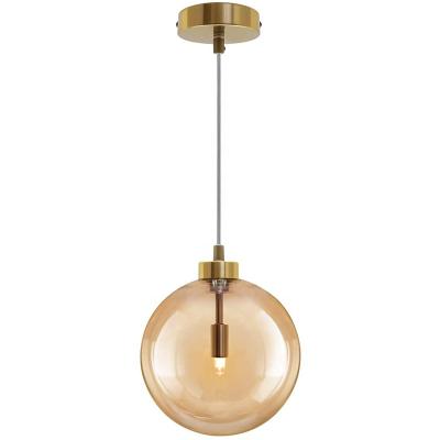 China Amber Smoked Feature Glass Ceiling Modern Vintage Globe Light Pendant Lampshade With Brass Holder for sale