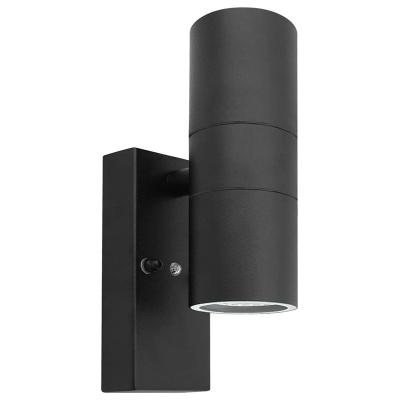 China Dusk Till Dawn Sensor Wall Light In Stainless Steel Black Outdoor IP65 Garden Takes 2 x GU10 LED Bulb or Halogen for sale