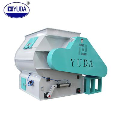 China Feed Mixer Equipped With SSHJ2 Hose Double Shaft Vane Liquid Adding Cattle Feed Mineral Mixer for sale