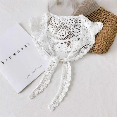 China Cotton Garment Female Accessories Acrylic Lace Knit Crochet Polka Dot Flower Lace Neckerchief Small Collar Neck Scarf for sale