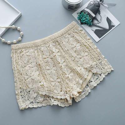 China Hot and sexy women's waist side shorts Anti-wrinkle crochet elastic cotton lace knitting embroidery safety pants for sale