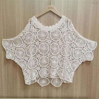 China Anti-static casual cotton bat sleeve embroidery around women's lace blouse women's hollow beach top sexy crochet for sale