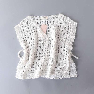 China Anti-Static Small Wrap Shoulder Short Women Lace Up For Outwear Blouse Cover-UPS Hollow Out Embroidery for sale