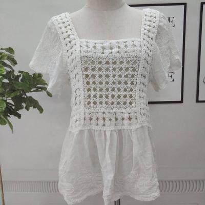 China Vintage Anti-Static Knitting Machine Crochet Flower Heart Heart Collar Women's Square Thick Woolen Top Shorts Sheath Long Messh Lace Fancy Blouse for sale