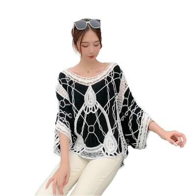 China 2020 summer anti-static fashion style national embroidery hollow out lace straight T-shirt crew neck soft sleeve shirt blouse for sale