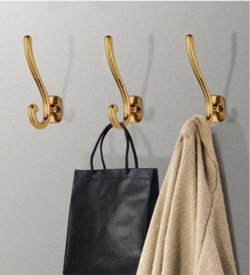 China Modern Gold Black Cloth Coat Wall Hooks Hangers Heavy Duty Zinc Alloy Metal Parede montada com duas pontas à venda