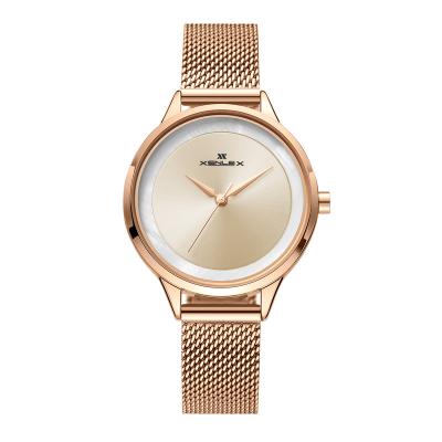 China Waterproof XENLEX 8081L Hot ladies quartz watch fashion simple waterproof stainless steel mesh watch for sale