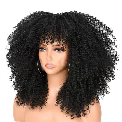 China Afro Hair Curly Bouncy Curly Wigs With Wigs Peruvian Remy Afro Kinky Curls Short Glueless Full Bangs Machine Made Wigs For Women for sale