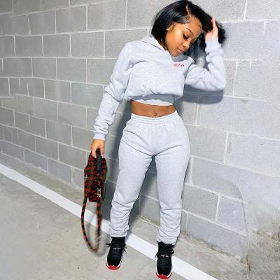 China QUICK DRY fashion women drop clothing 2 piece set tracksuits crop top hoodies women two piece set clothing for sale