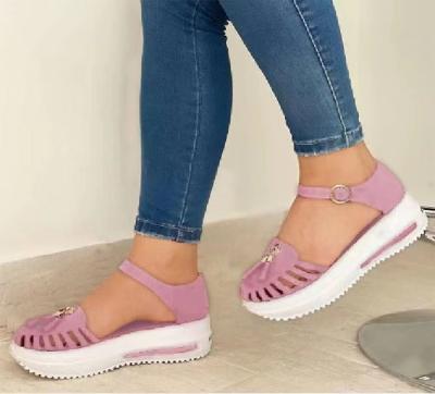 China European&American New Arrival 2021 Sandals CUSHIONING With Low Buckle Round Toe Wedge Tassels Women Shoes for sale