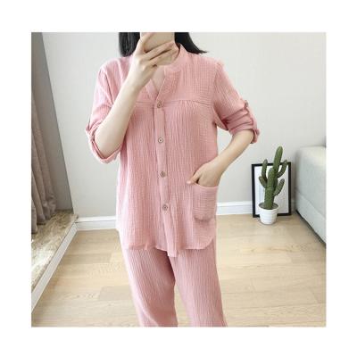 China Factory Price Thermal Pure Cotton Thin Floral Pajamas Set Gauze Gown For Women for sale