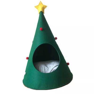 China Amazon Breathable Hot Selling Washable Christmas Tree Shape Cat Nest Felt House Bed for sale