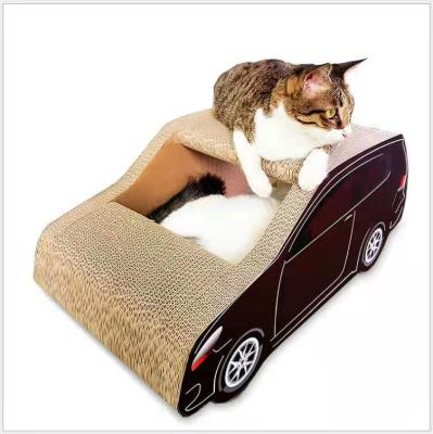 China Sustainable Popular Car Shaped Pet Beds Corrugated Cardboard Cat Scratcher for sale