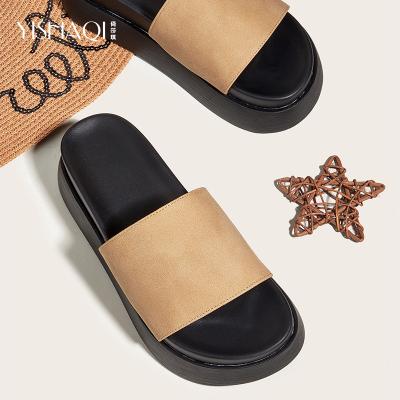 China Fashion Trend Wholesale Custom Khaki Flat Slides Fashion Luxury Women Ladies Summer Slippers Platform Shoes for sale