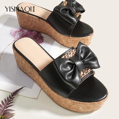 China Fashion trend china wholesale price summer new ladies waterproof slides sandals women platform bow thick slipper 35-42 for sale