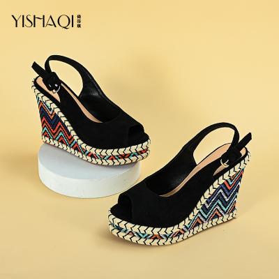 China Fashion Trend China Wholesale 2022 New Arrive Summer Fashion Women Straw Platform Heels Wedge Shoes Sandals Ladies for sale