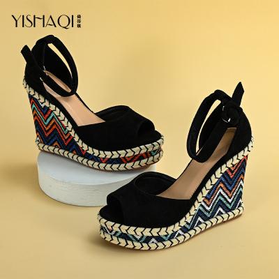 China 2022 Fashion Summer Roman Open Toe Women's Fashion PU Shoes Black Sexy Leather For Ladies Platform Wedges Sandals Custom Made for sale