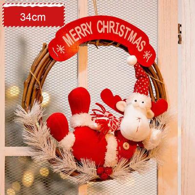 China Wholesale New 2022 Rattan + Cloth Christmas Decoration Door Hanging Santa Claus Snowman Door and Window Cabinet for sale