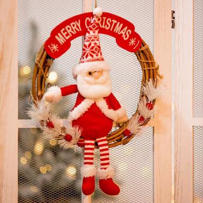 China Wholesale Rattan Christmas Decoration Door+Fabric Manufacturer 2022 New Hanging Santa Snowman Door and Window Rattan Hanging Wreath for sale