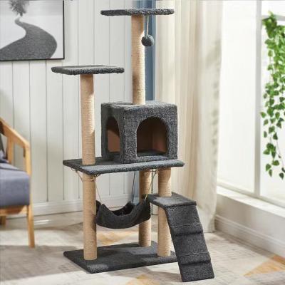 China Viable Wooden Cat Tree Housing Cat Climbing Tree Furniture Scratcher Tower with Cat Scratch Post for sale