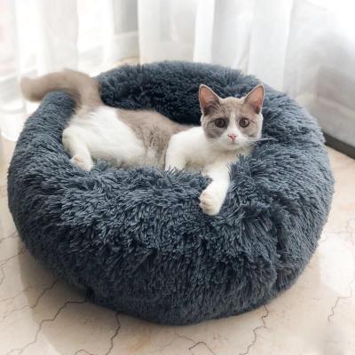 China Wholesale New Travel Style Pet Luxury Super Soft Plush Round Cushion Pet Cat And Dog Pet Cushion Bed Supplies for sale