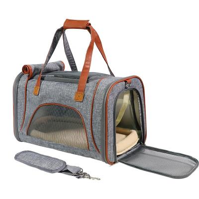 China Low Profile 2 Tone Foldable Luxury Airline Approved Cat Pet Carrier Under Seat Breathable Dog Carrier Bag Pet Carrier for sale