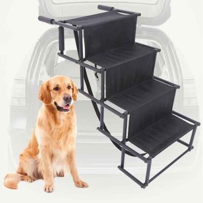 China Fram Travel Large Dog Portable Car Stairs Lightweight Folding Metal Pet Ladder Ramp for sale