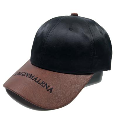 China Leather JOINT fashion OEM embroidery logo sport baseball hat custom plain black satin hat for sale