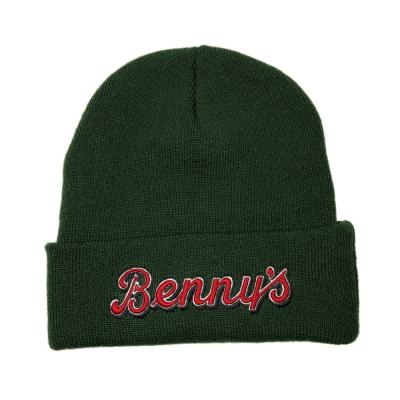 China JOINT Wholesale Men's 3D Green Acrylic Embroidery Custom OEM Logo Beanie Hat for sale